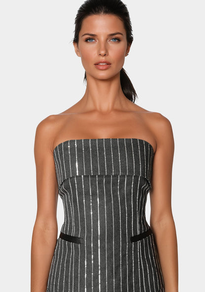 Stripe Sequins Strapless Corset
