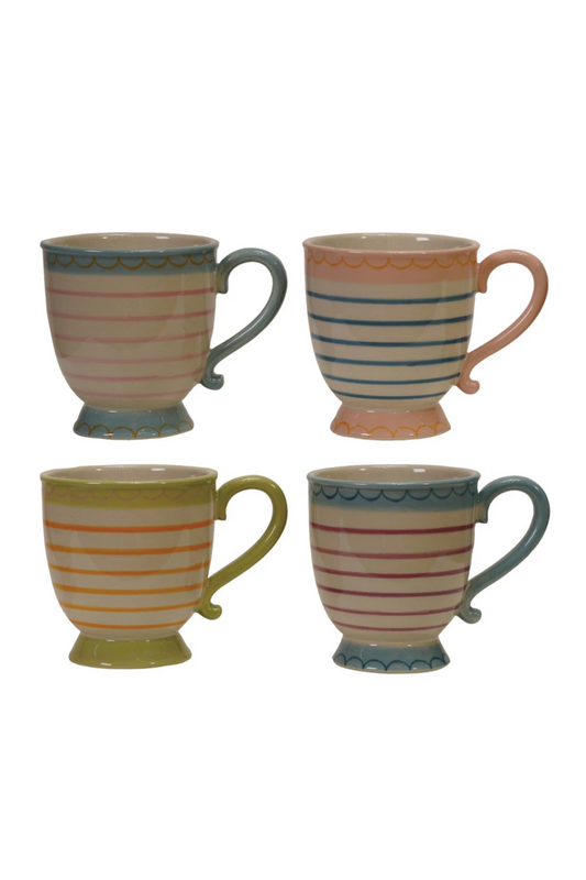 10 oz. Hand-Painted Stoneware Footed Mug, 4 Styles