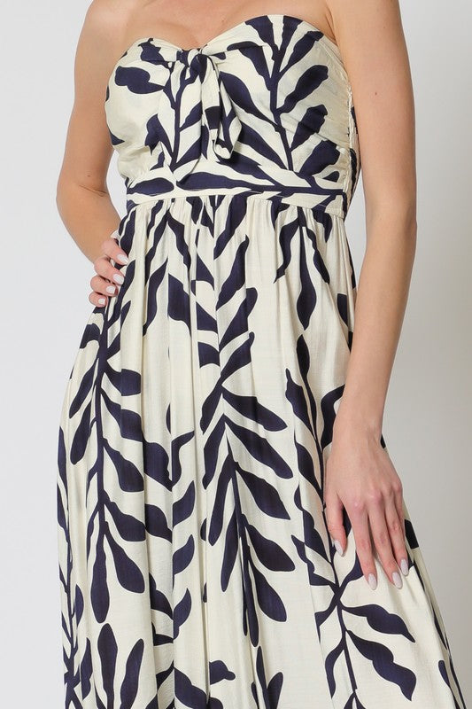 Desma Sleeveless Back Tie Tropical Print Wide Leg Jumpsuit Navy