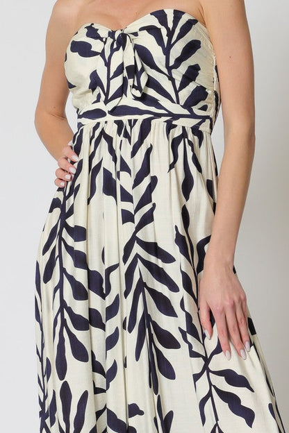 Desma Sleeveless Back Tie Tropical Print Wide Leg Jumpsuit Navy