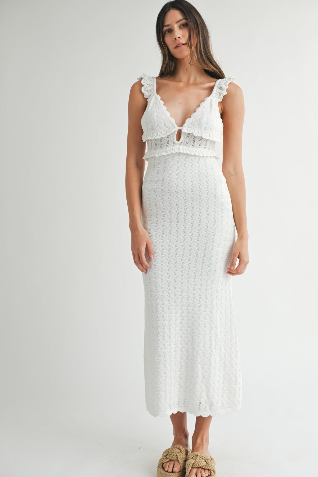 Dakota Sleeveless Open Back Textured Midi Dress White