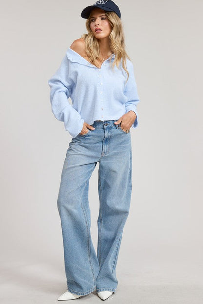 Tanya Long Sleeve Button Down Knit Cardigan Blue