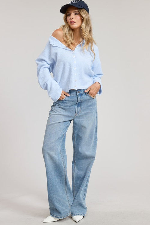 Tanya Long Sleeve Button Down Knit Cardigan Blue