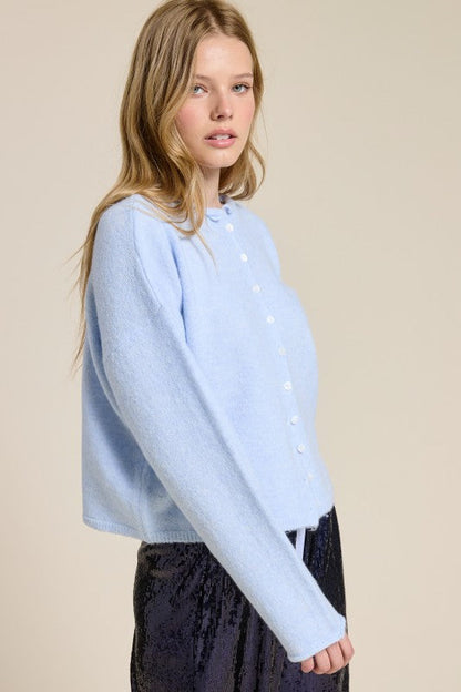 Tanya Long Sleeve Button Down Knit Cardigan Blue