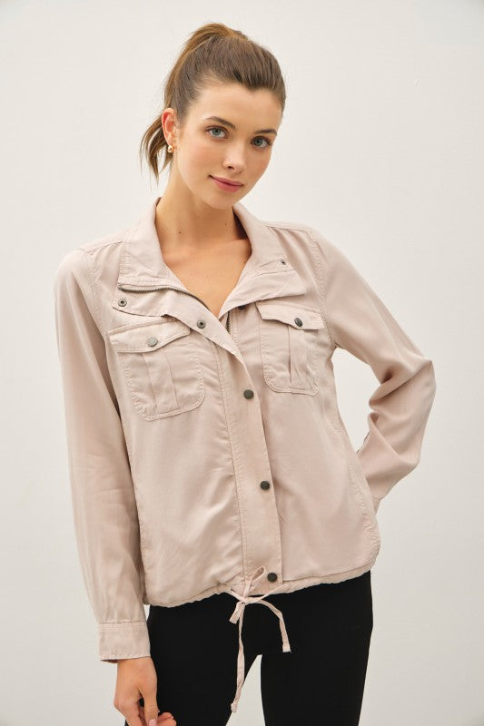 Miranda Long Sleeve Drawstring Utility Jacket Natural
