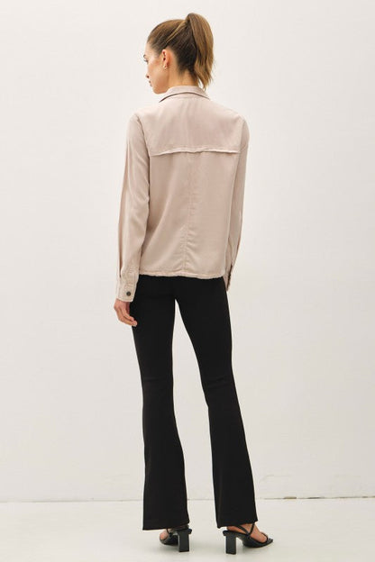 Miranda Long Sleeve Drawstring Utility Jacket Natural