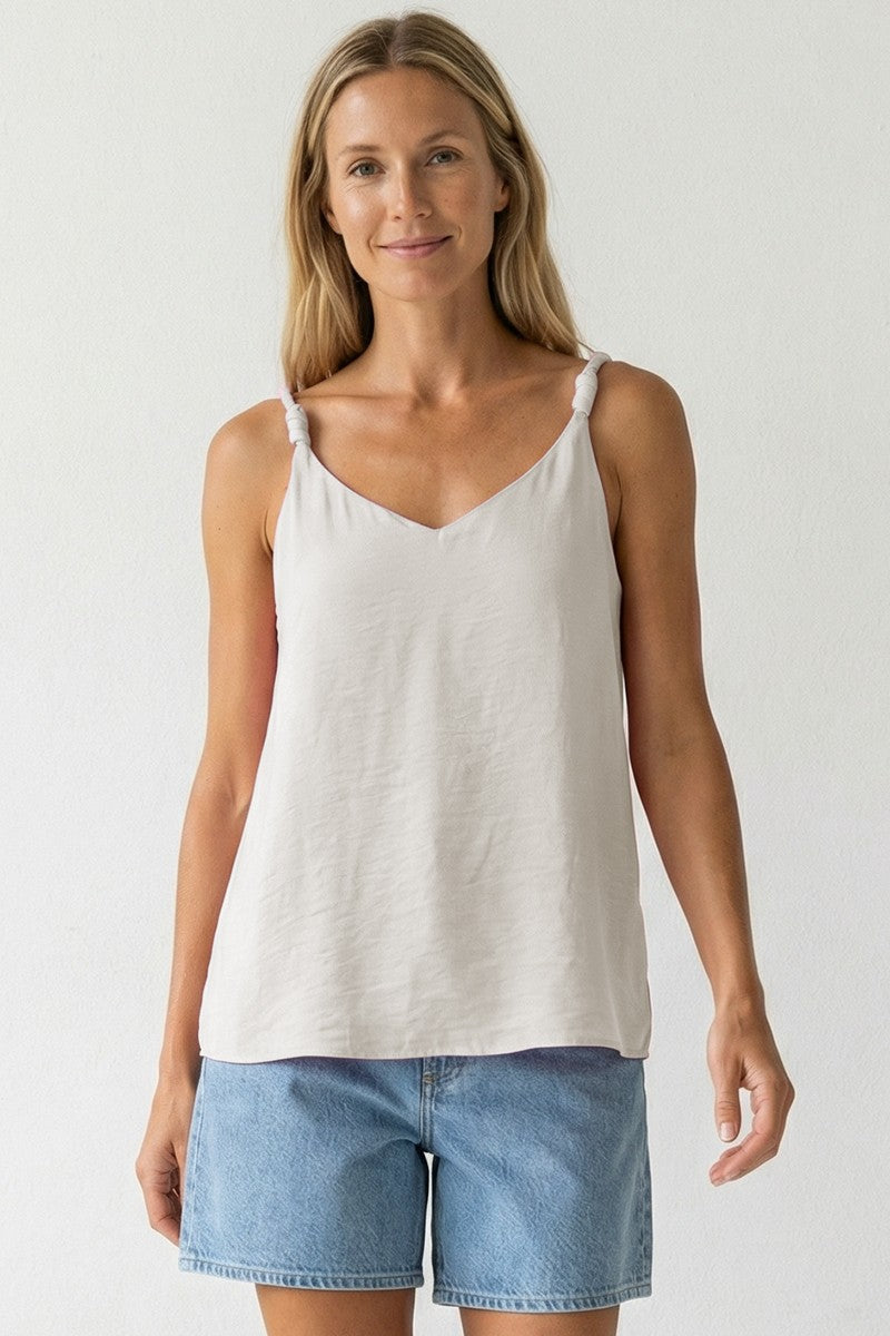 Adelia Sleeveless Satin Tank Top Oatmeal