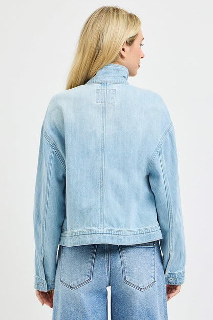 Kimberly Long Sleeve Button Down Cargo Denim Jacket Light Wash