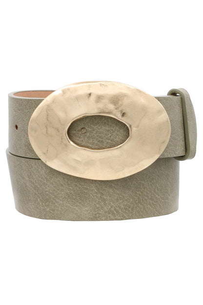 Katie Hammered Oval Buckle Belt Olive