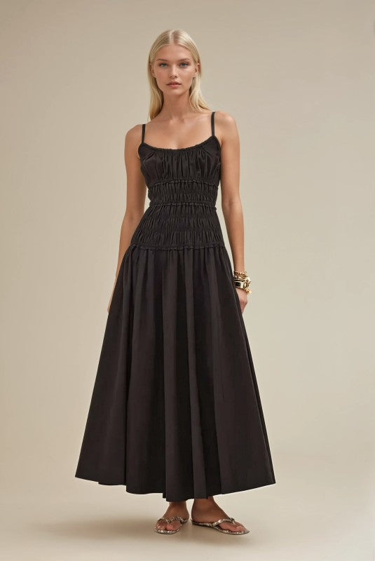Janine Sleeveless Smocked Maxi Dress Black