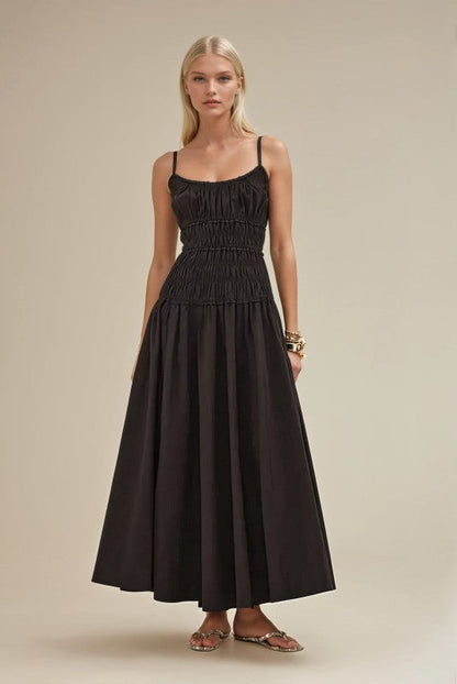 Janine Sleeveless Smocked Maxi Dress Black