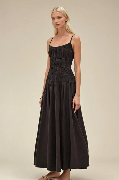 Janine Sleeveless Smocked Maxi Dress Black