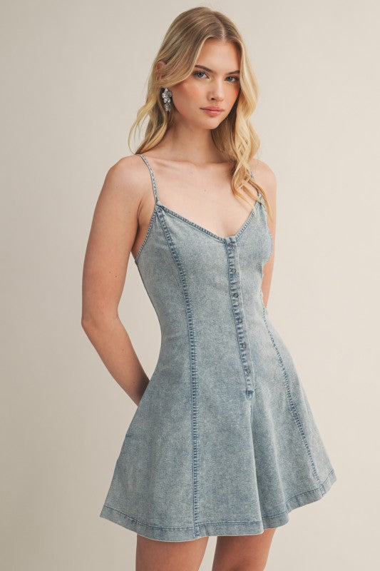 Bethany Sleeveless Button Down Denim Romper Light Wash
