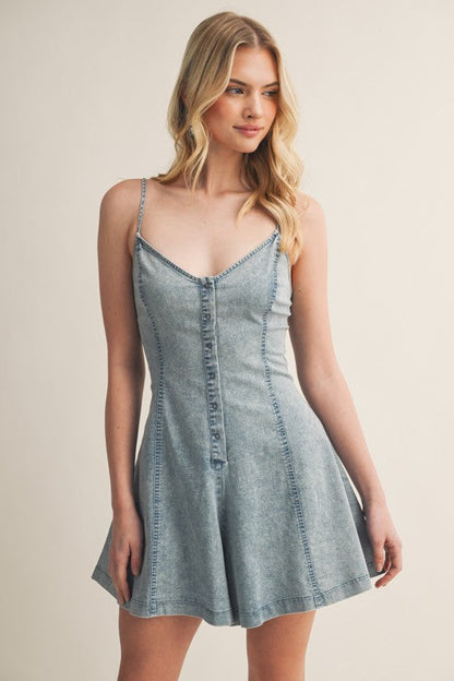 Bethany Sleeveless Button Down Denim Romper Light Wash
