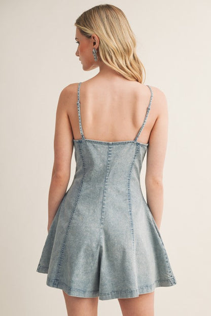Bethany Sleeveless Button Down Denim Romper Light Wash