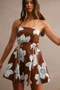 Mariah Sleeveless Floral Print Mini Dress Brown
