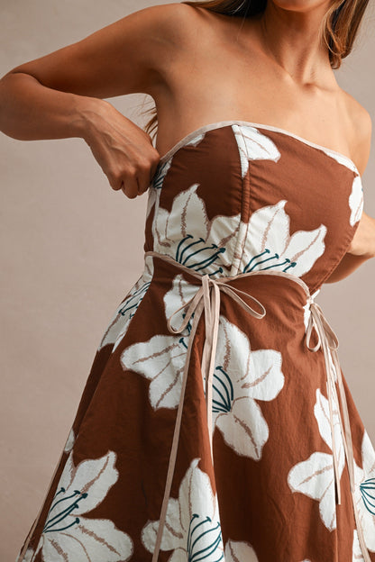 Mariah Sleeveless Floral Print Mini Dress Brown