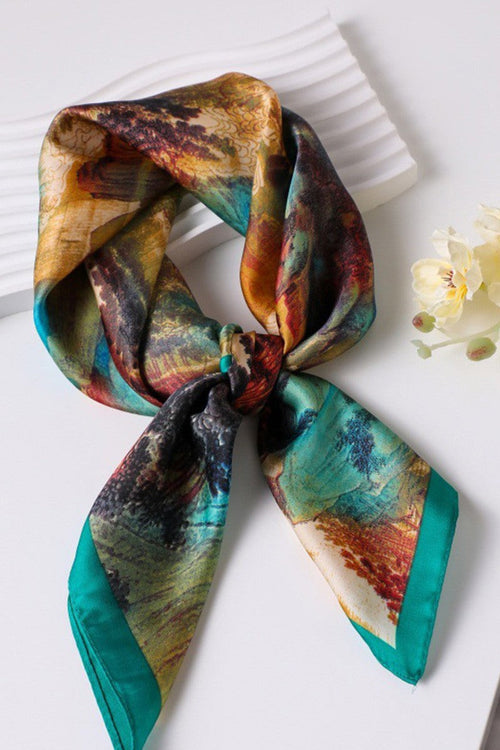 Lorraine Scenic Print Square Signature Scarf Green Yellow