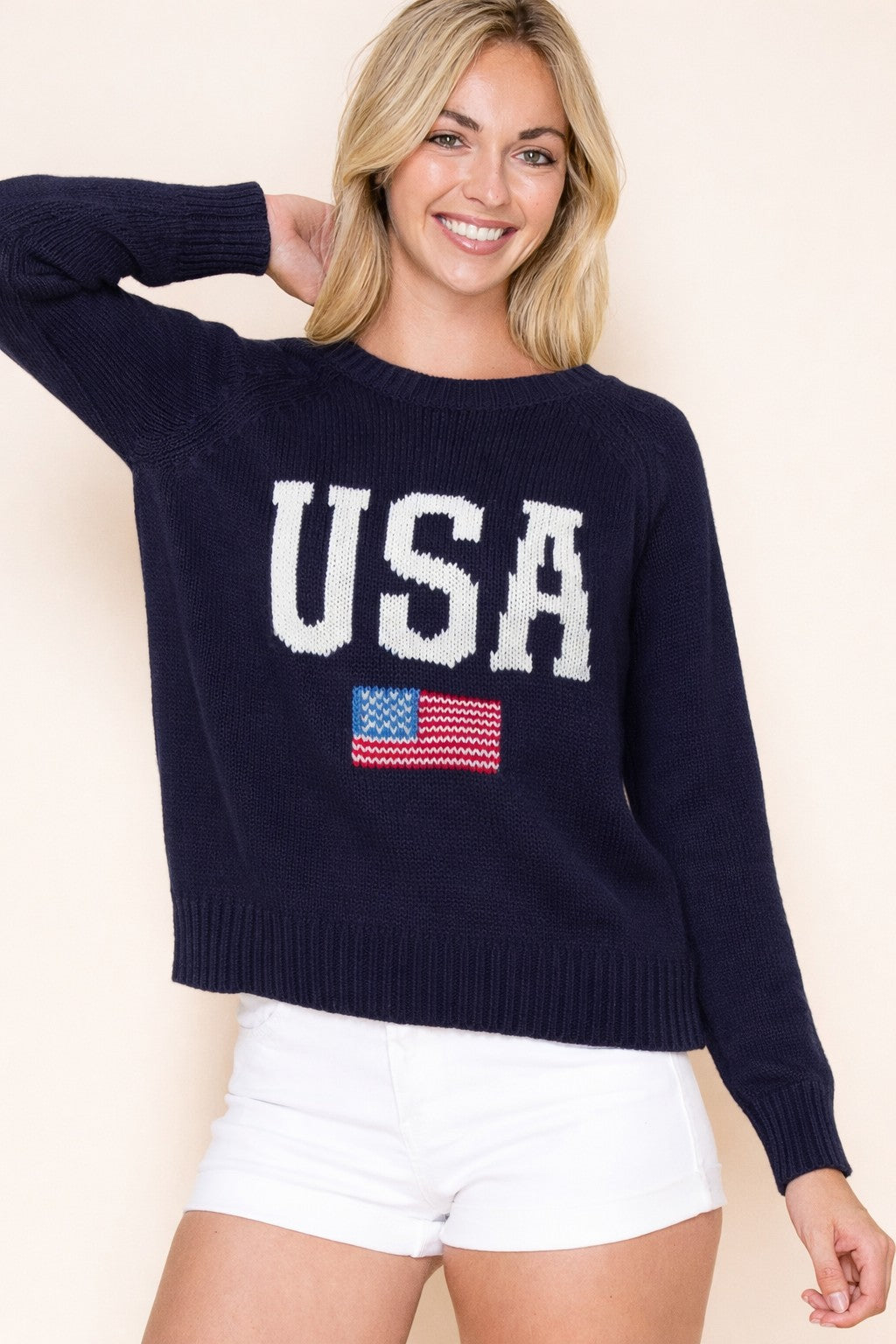 America Print Long Sleeve Sweater Navy
