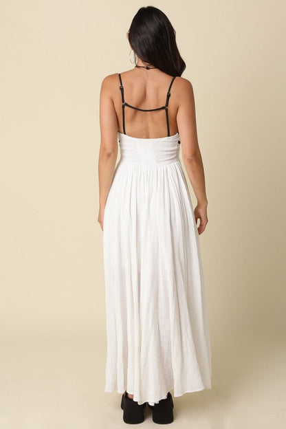Waitlist 7/4 • Amani Sleeveless Open Back Contrast Tie Maxi Dress White