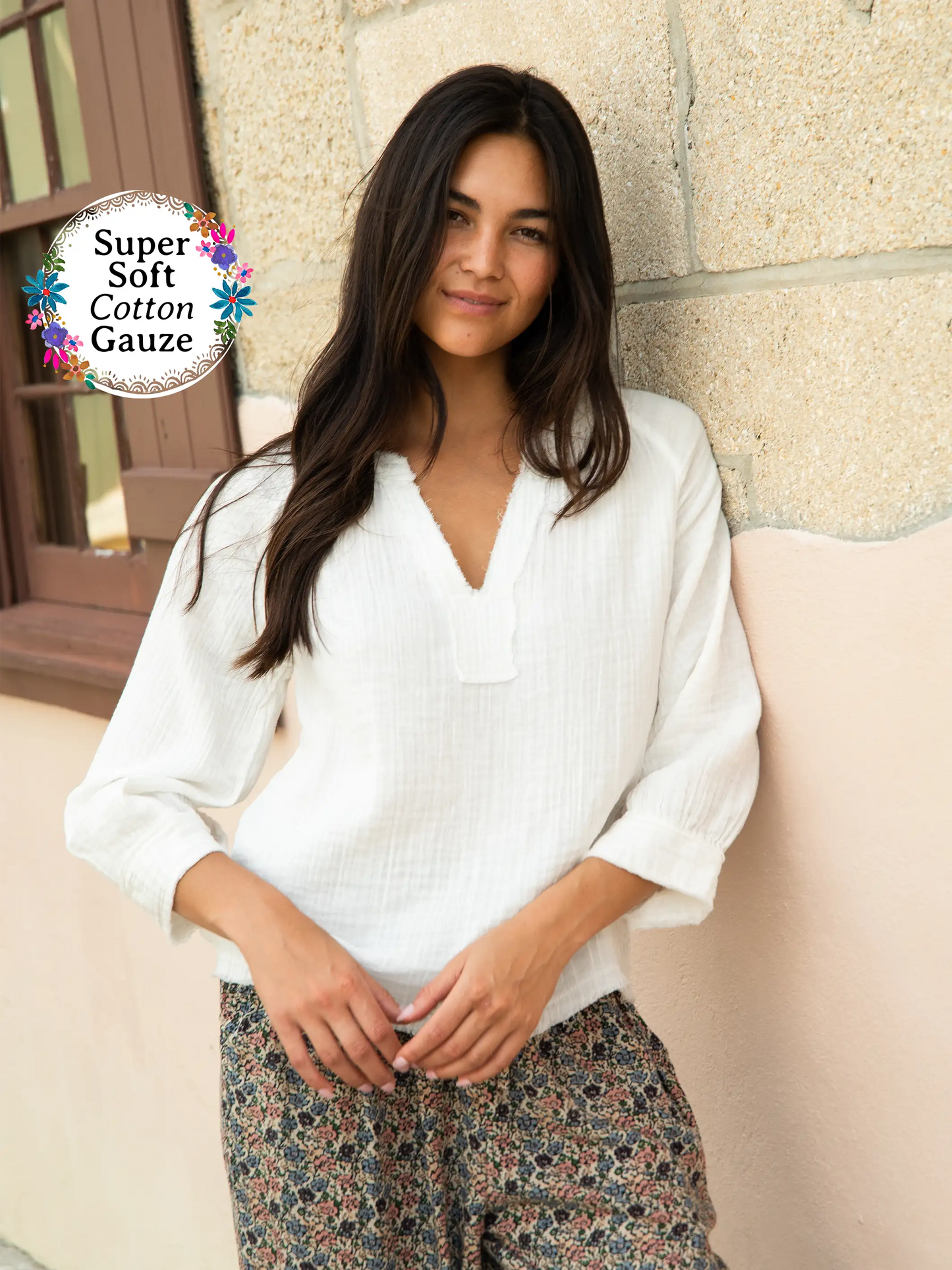Almost Perfect Robyn Cotton Gauze Top - White