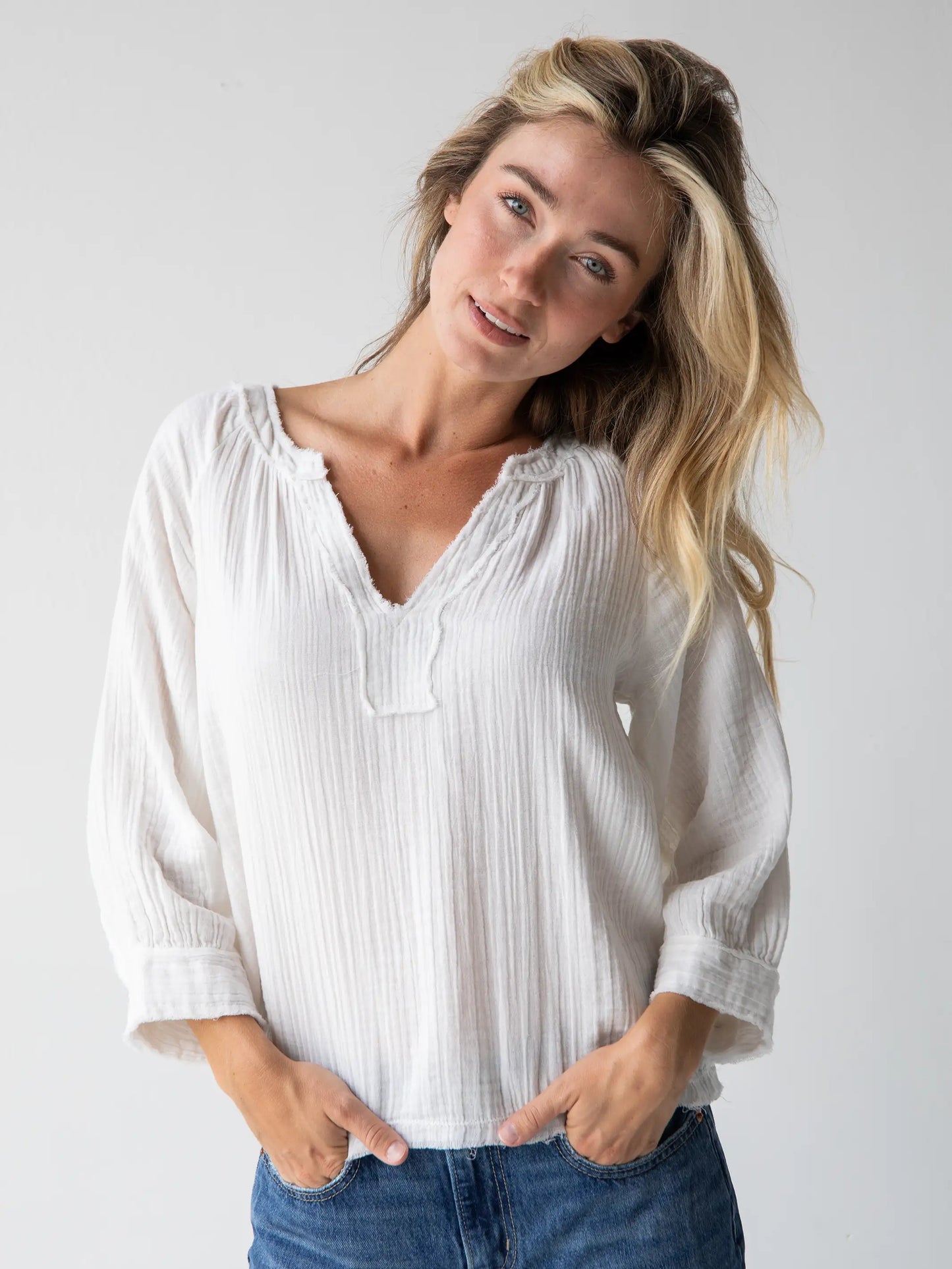 Almost Perfect Robyn Cotton Gauze Top - White