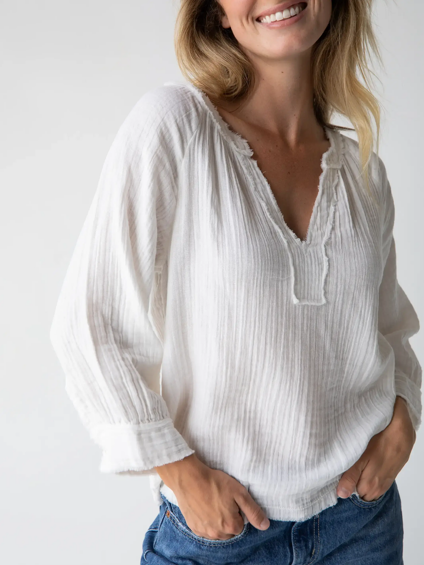 Almost Perfect Robyn Cotton Gauze Top - White