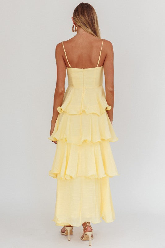 Remi Sleeveless Tiered Maxi Dress Yellow