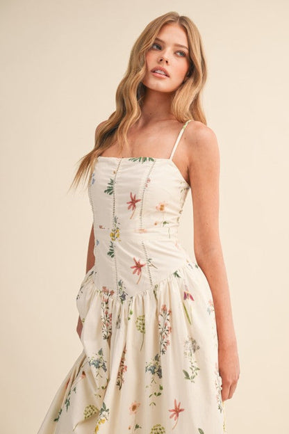Skylar Sleeveless Floral Print Maxi Dress Cream