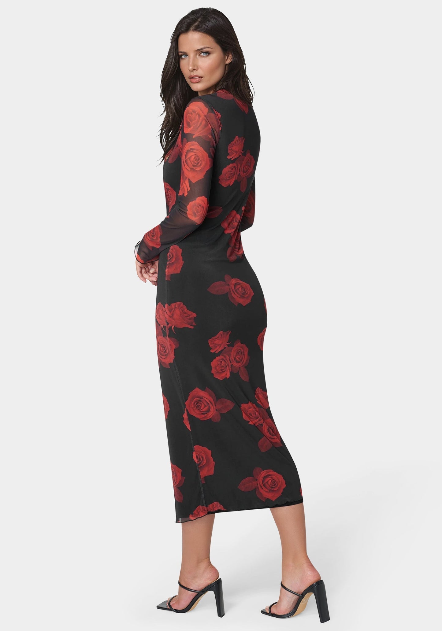 Long Sleeve Printed Powermesh Maxi