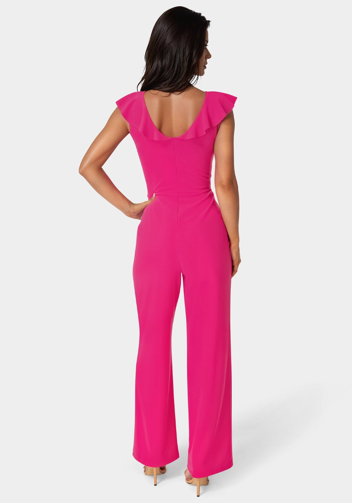 V-Neck Ruffle Scuba Crepe Jumpsuit