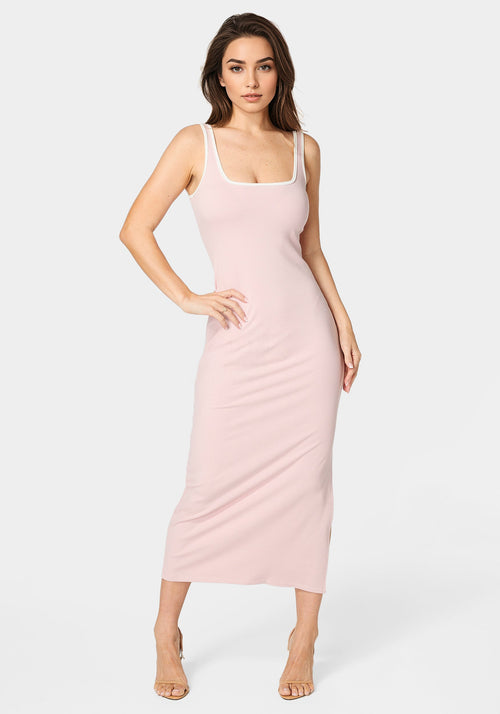 Rib Contrast Square Neck Maxi Dress