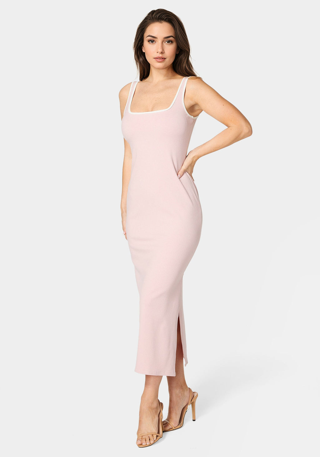 Rib Contrast Square Neck Maxi Dress