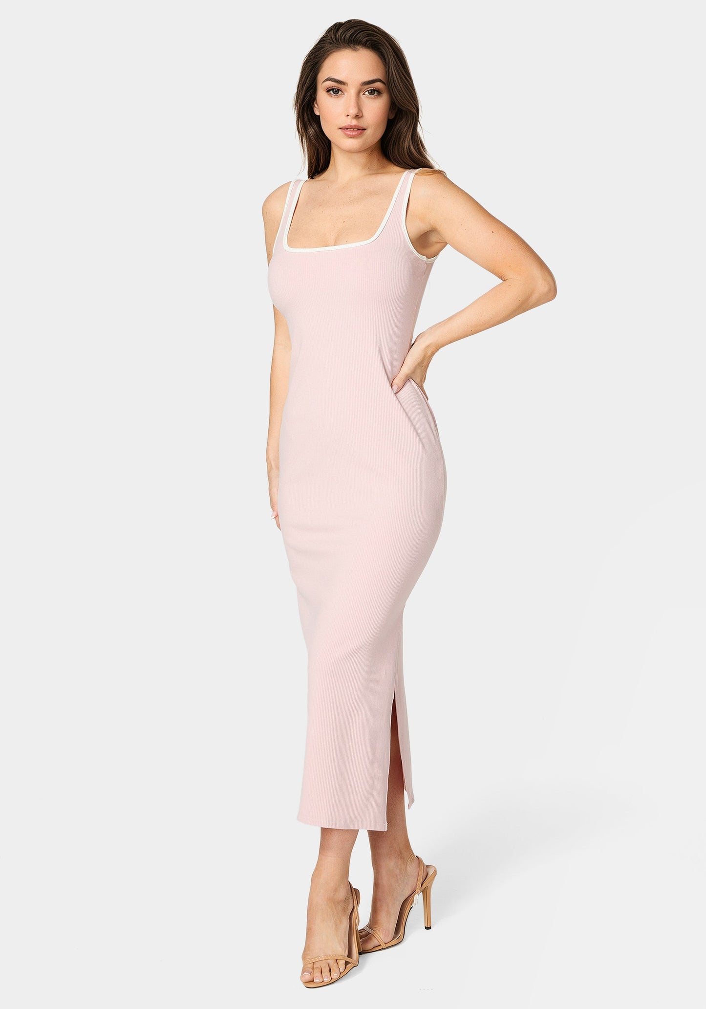 Rib Contrast Square Neck Maxi Dress
