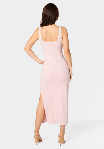 Rib Contrast Square Neck Maxi Dress
