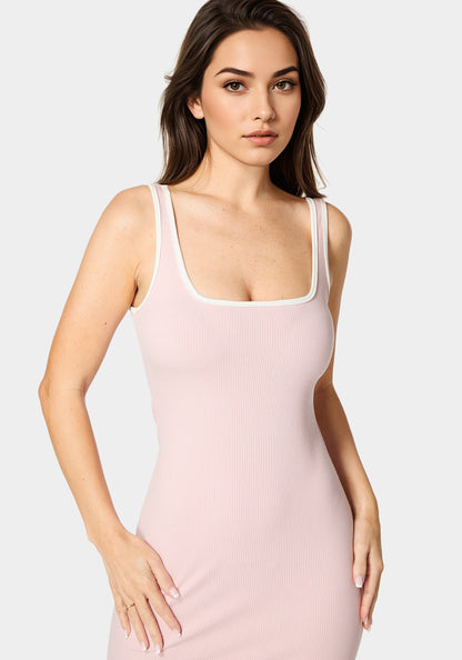 Rib Contrast Square Neck Maxi Dress