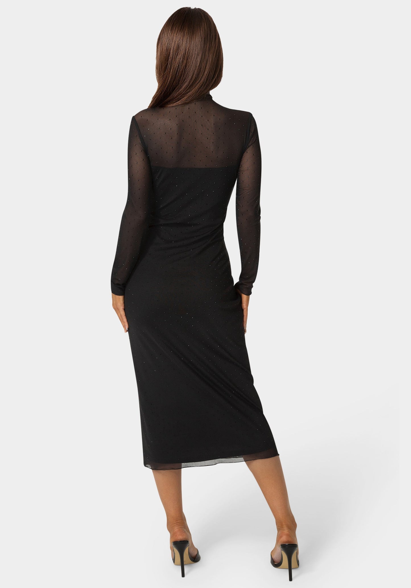 Rhinestone Mesh Long Sleeve Maxi Dress