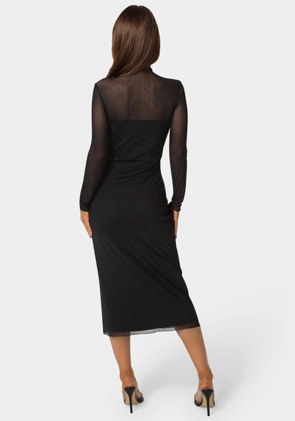 Rhinestone Mesh Long Sleeve Maxi Dress