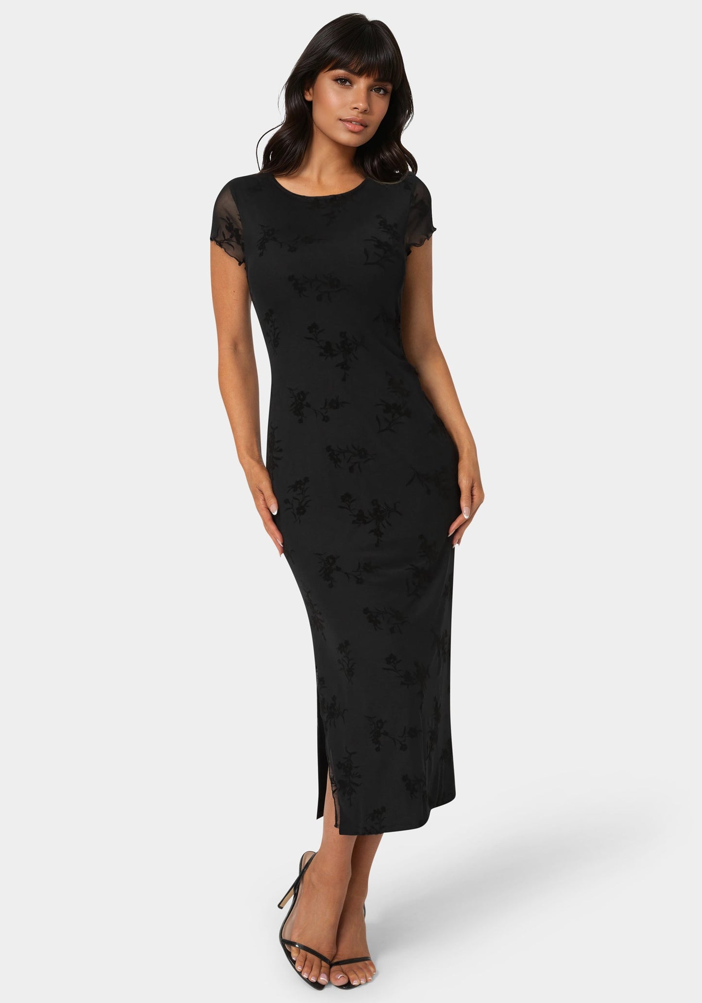 Flocking Mesh T-Shirt Maxi Dress