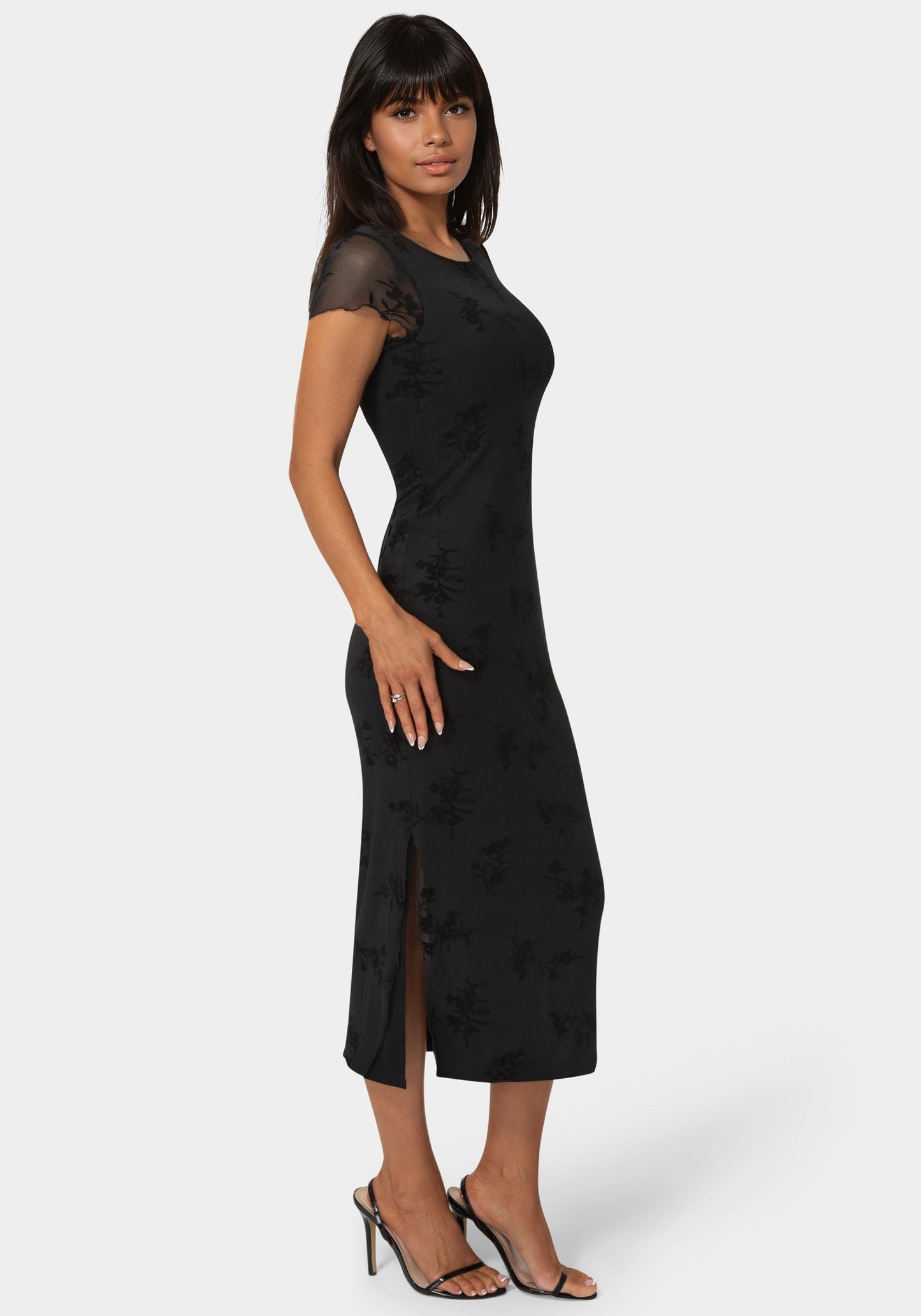 Flocking Mesh T-Shirt Maxi Dress