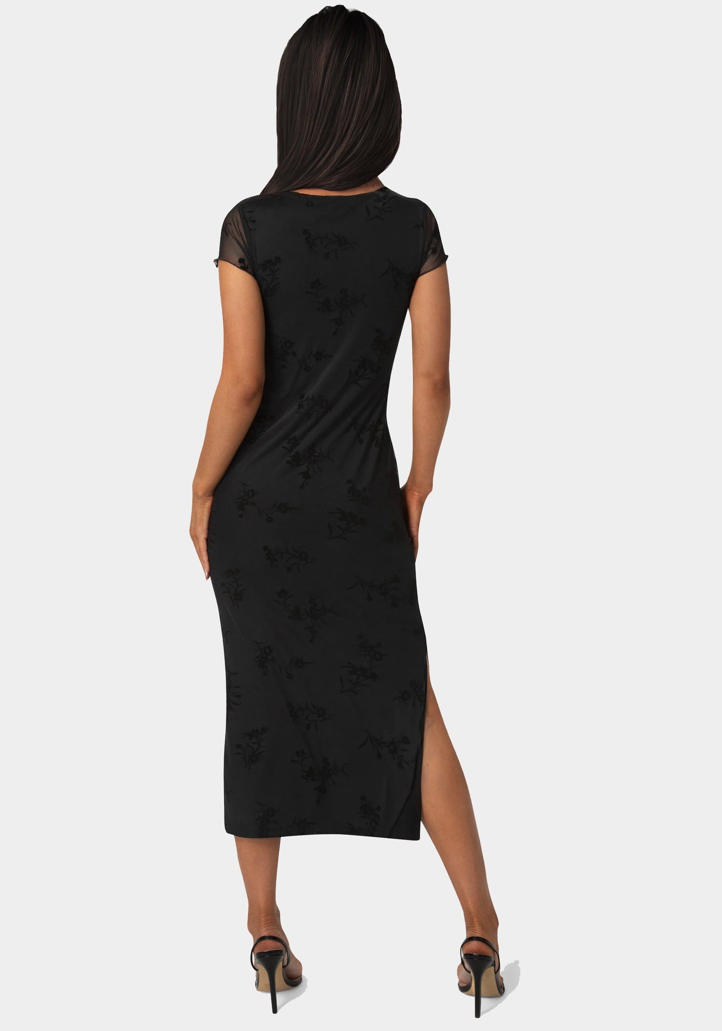 Flocking Mesh T-Shirt Maxi Dress