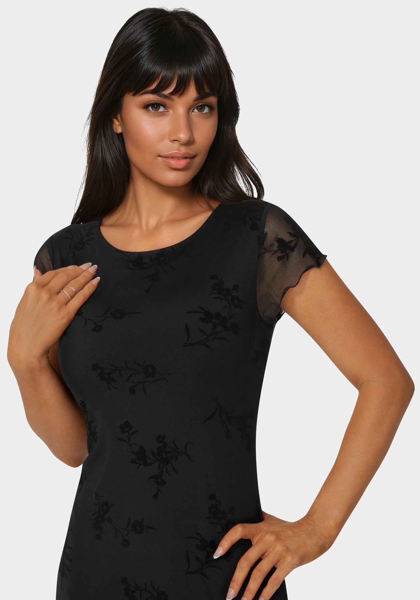 Flocking Mesh T-Shirt Maxi Dress