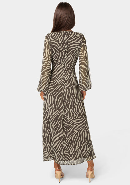 Printed Chiffon Tie Front Maxi Dress