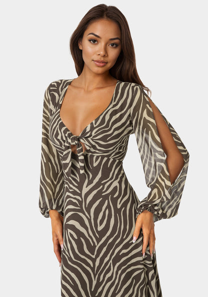 Printed Chiffon Tie Front Maxi Dress