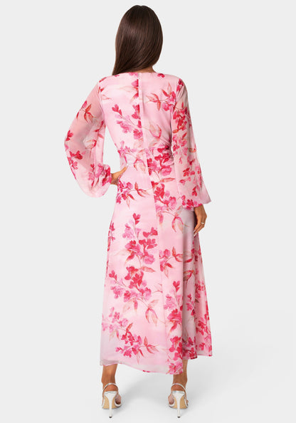 Printed Chiffon Tie Front Maxi Dress