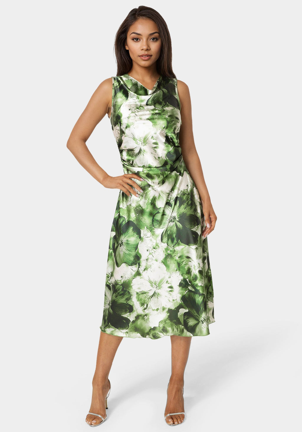 Printed Satin Cowl Maxi Dress