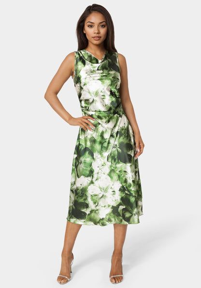 Printed Satin Cowl Maxi Dress