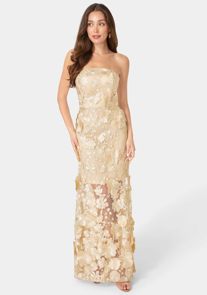 Strapless Embroidery Maxi Dress