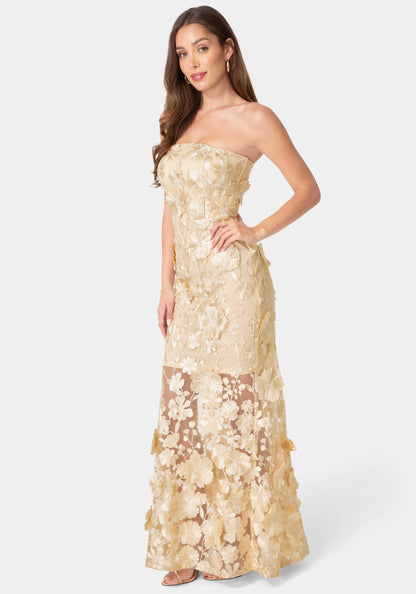 Strapless Embroidery Maxi Dress