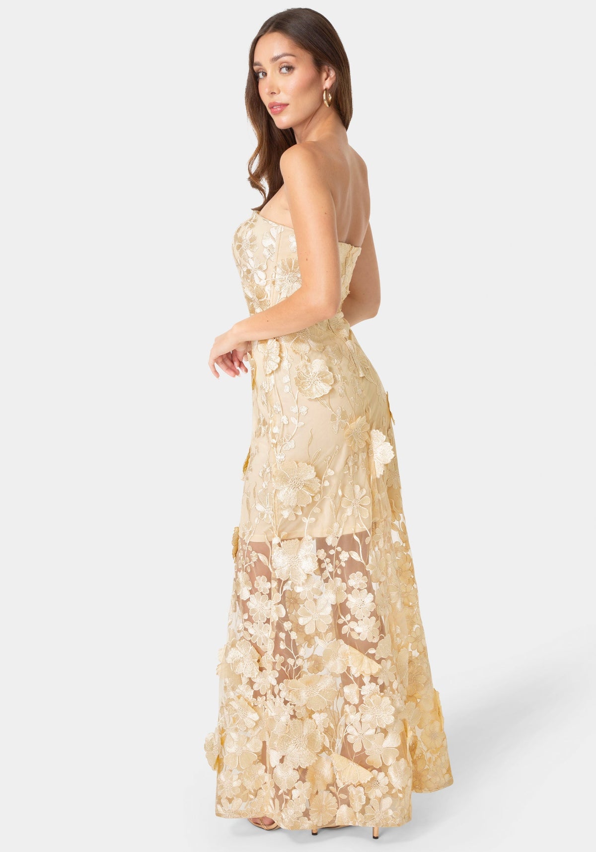 Strapless Embroidery Maxi Dress